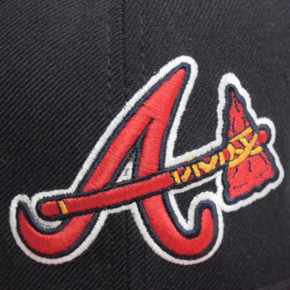 VTG Atlanta Braves New Era 59Fifty Tomahawk Hat 100% Wool Grey Underbrim 7 3/8